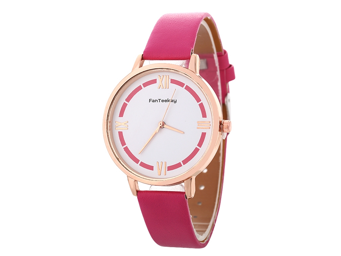 Reloj De Mujer Con Correa De Cuero Rosa, Esfera Redonda, Movimiento De Cuarzo Analógico, Estilo Zhoulianfa.