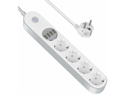 KOFIHETY Regleta con USB, 4 Enchufes y 4 Puertos USB, Con Interruptor, Protección contra Sobretensiones y Sobrecargas, Cable de 2 Metros