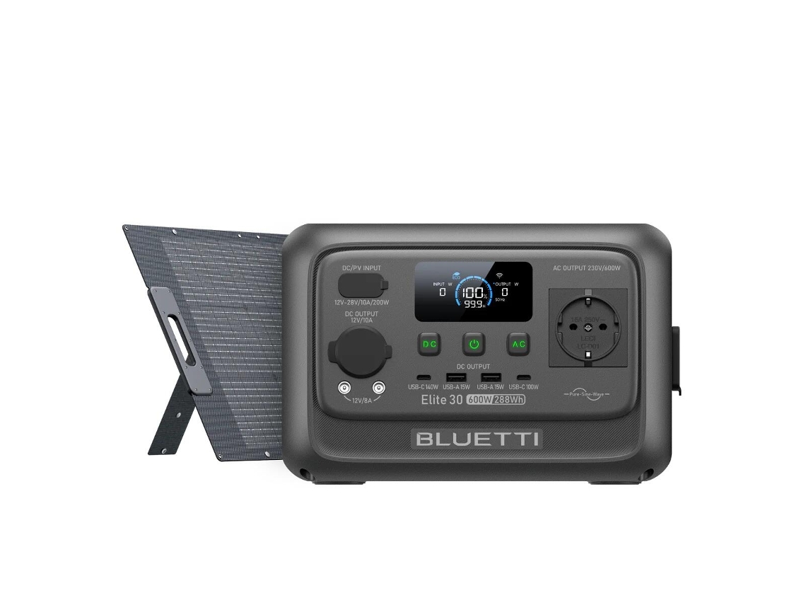 Estación de energía portátil Bluetti Elite 30 V2 600 W 288 Wh Batería LifePo4 con 200 W Panel Solar PV200
