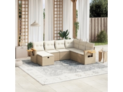 Conjunto de sofá de jardín de 7 piezas con cojines, mimbre sintético beige, Dkd Home Decor