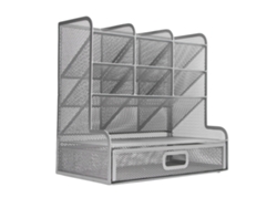 Organizador De Plumas De Malla 9 Compartimentos Con Cajón Extraíble Almacenamiento Vertical Multifuncional Para Escritorio Plata