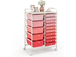 Carrito Auxiliar Almacenamiento con 15 Cajones Apilables y Ruedas Estructura Metálica, Carro Organizador para Cocina Restaurante (Rosado Degradado) COSTWAY