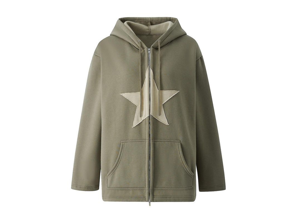 2026-chaqueta Sudadera Con Capucha Vintage Estrella Parche Algodón Suelta Manga Larga Gothic Para Mujeres Hip Hop