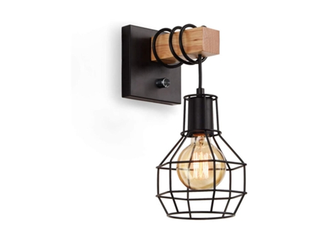 Lámpara de pared estilo jaula de estilo industrial Retro dormitorio mesita de noche cocina con interruptor enchufe pasillo iluminación del pasillo