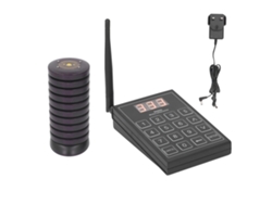 Sistema de llamada para restaurante con 10 zumbadores, 1 teclado, alcance de 1000 m, enchufe británico de 100 V y 240 V, luz dorada.