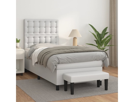 VIDAXL Cama con somier (Blanco - Cuero artificial - 203 x 90 x 128 cm)