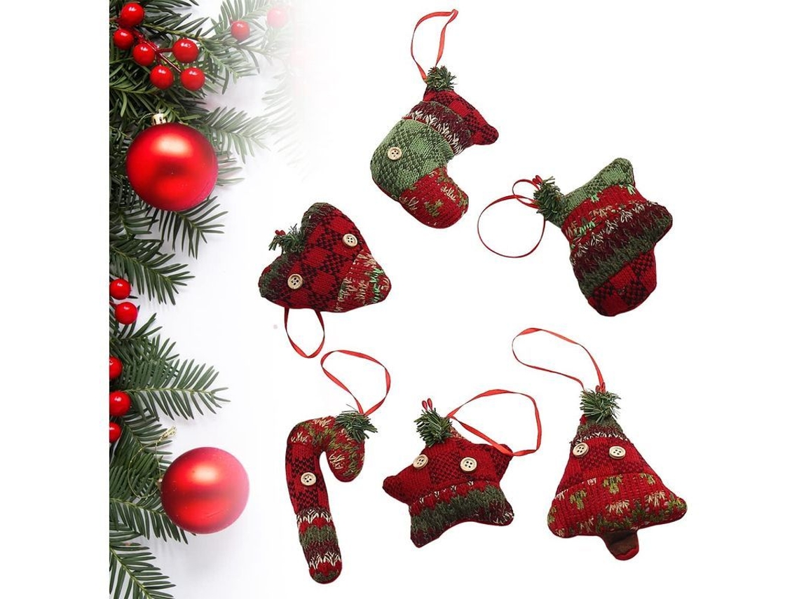 Juego De 6 Adornos Para Árbol De Navidad, De Peluche Y Tejidos.