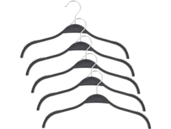 Juego 5 Perchas Negras Antideslizantes Plástico Acero Inoxidable Armario Diseño Resistente Multifuncional