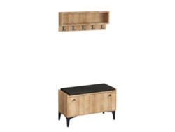Mueble de entrada Luana con zapatero, banco y perchero de madera, concepto de pared U