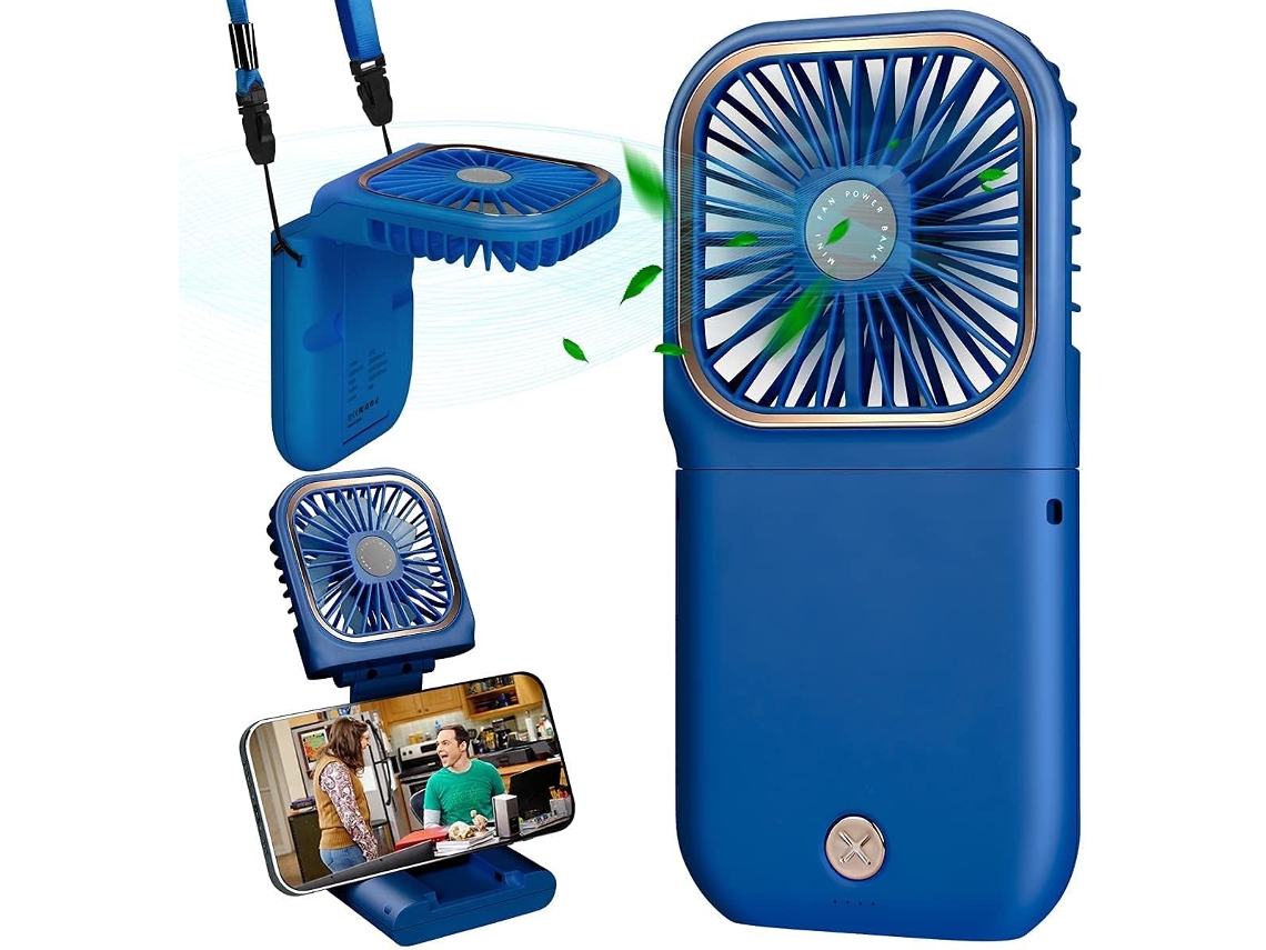 Mini ventilador USB silencioso con carga USB y 3 velocidades (azul)
