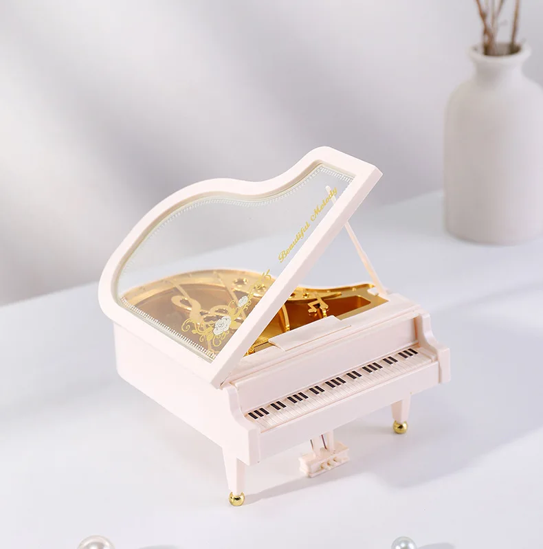 (blanco 1) Caja De Música Creativa Con Forma De Piano, Caja De Música Romántica Clásica Con Forma De Piano