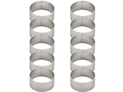 10 aros redondos perforados de acero inoxidable sin costuras, de 4,5 cm, para tartas, pasteles y postres Plata