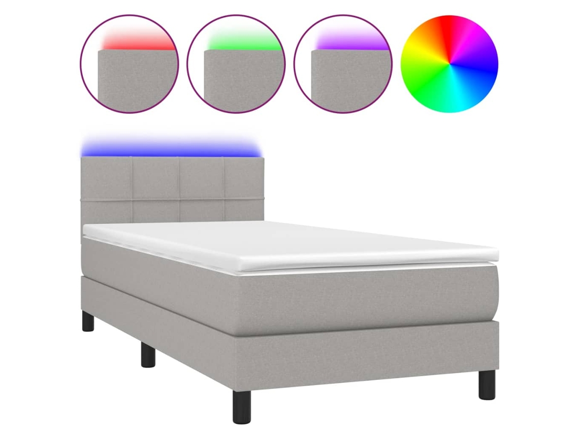 Maison Exclusive - Cama Box Spring Colchón Y Luces Led Tela Gris Claro 100x200 Cm