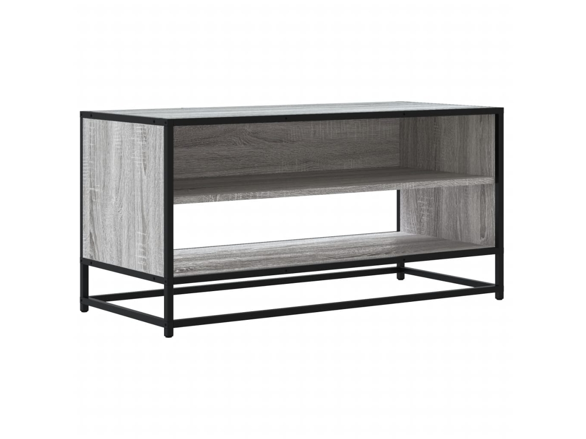 vidaXL Mueble TV madera ingeniería y metal roble ahumado 91x40x46 cm