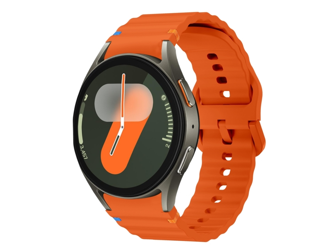 Bracelete Para Samsung Galaxy Watch 7 (40mm/44mm) - Silicone Costurado Com Padrão De Onda - Laranja