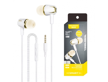 Auriculares Subwoofer con cable de graves estéreo con micrófono Llamadas manos libres Teléfono Oro Blanco