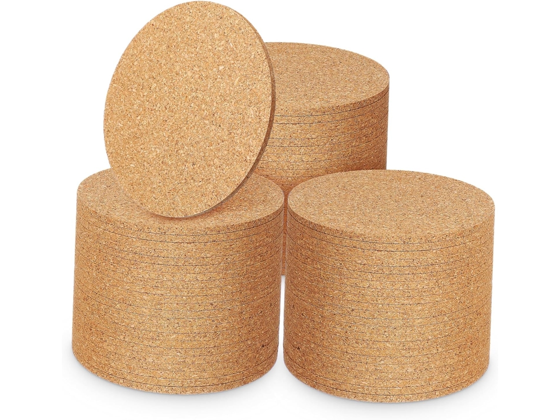 Pacote Com 100 Porta-copos Redondos De Cortiça, 90x3 Mm, Material Durável E Leve.