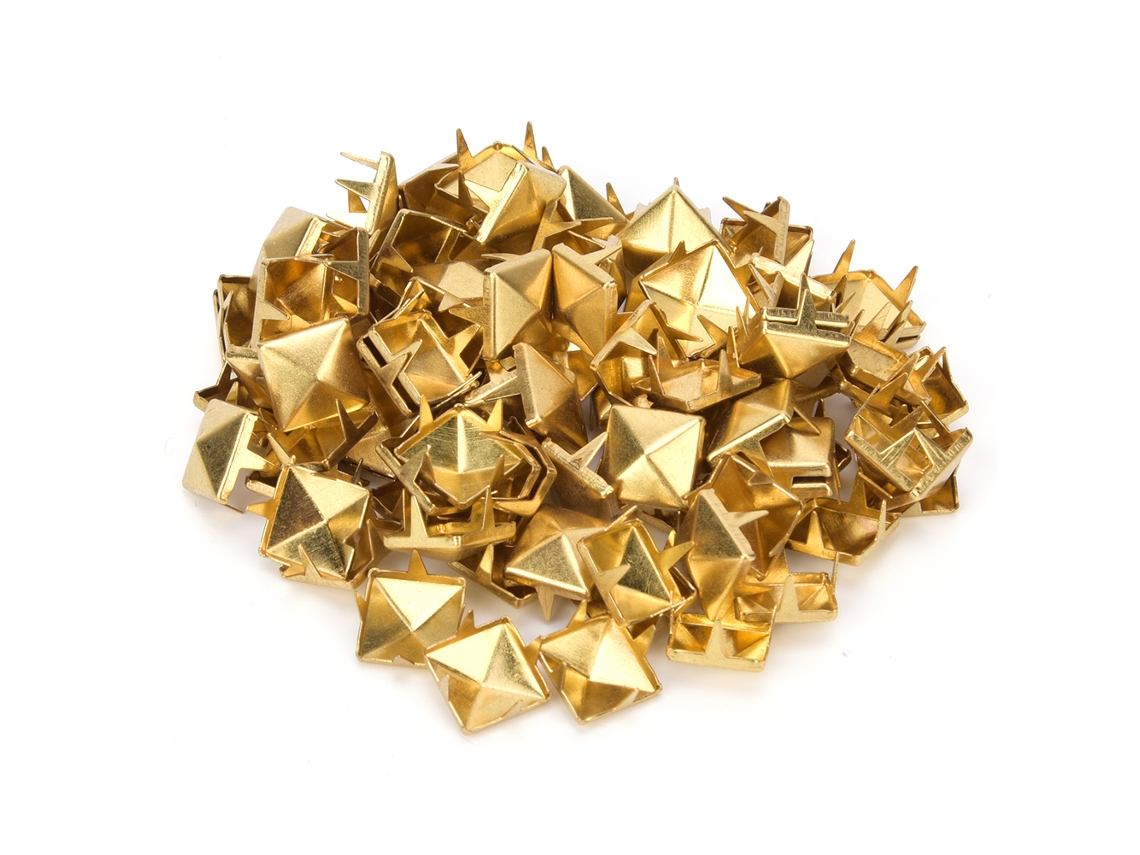 100 clavos cuadrados de cobre amarillo, 9 mm, para decoración de cuero y manualidades.