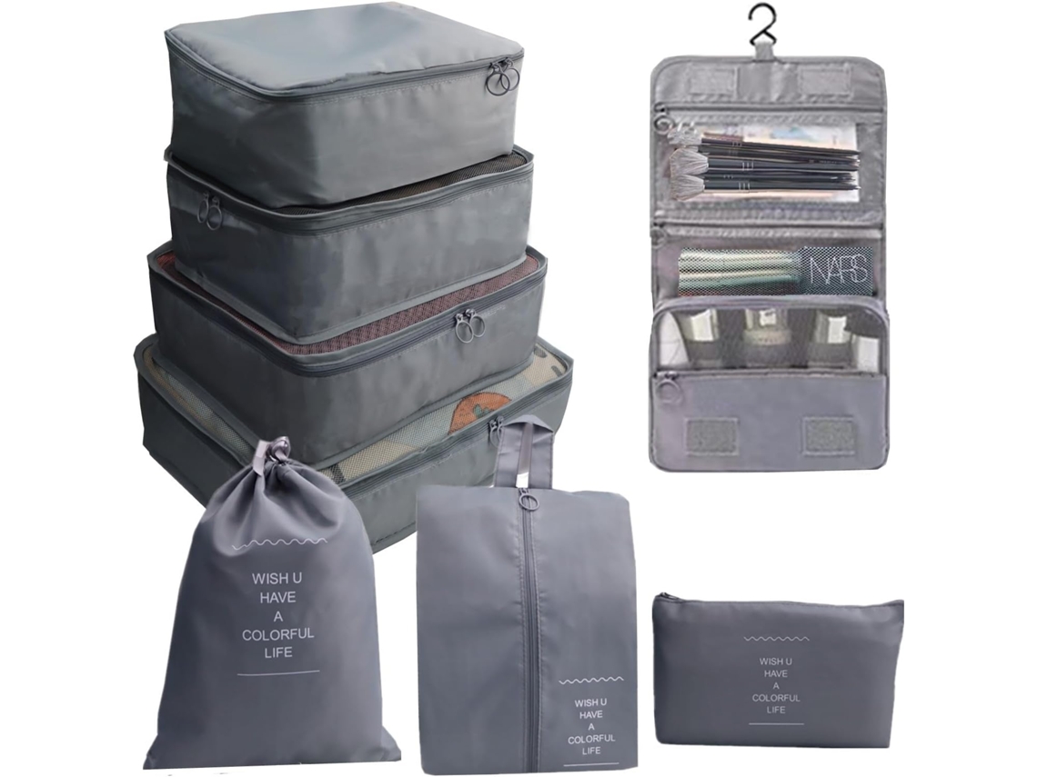 Pack De 8 Cubos De Embalaje Para Maletas, Organizadores, Bolsos Con Bolsa Para Zapatos, Neceser CHRUI Grey
