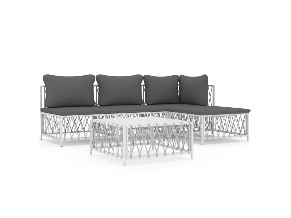 Maison Exclusive - Juego De Muebles De Jardín 5 Piezas Y Cojines Acero Blanco