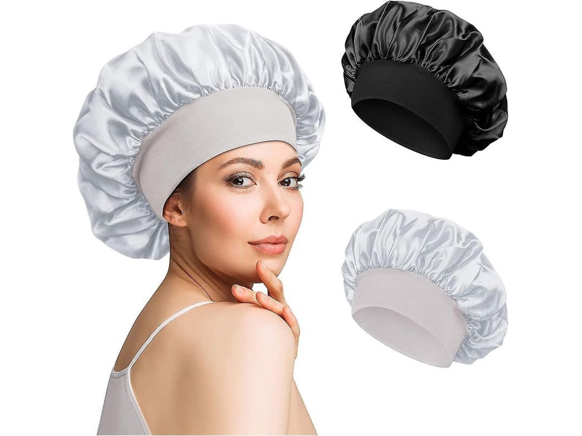 Gorros De Seda Para Dormir, Gorro De Seda Para Mujer, Gorro De Seda Para El Cabello (negro, Plateado)