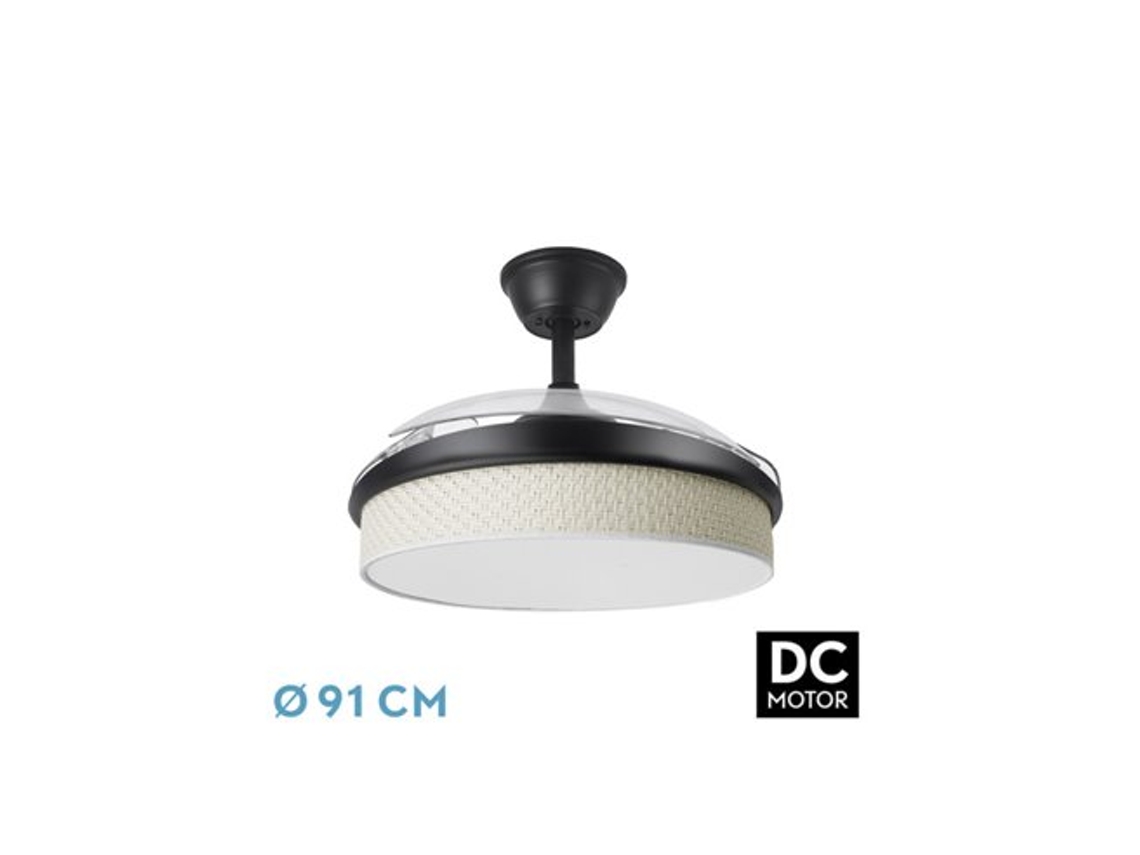 Ventilador DC Moda 72W Negro/Cañizo Blanco 3 Aspas FABRILAMP