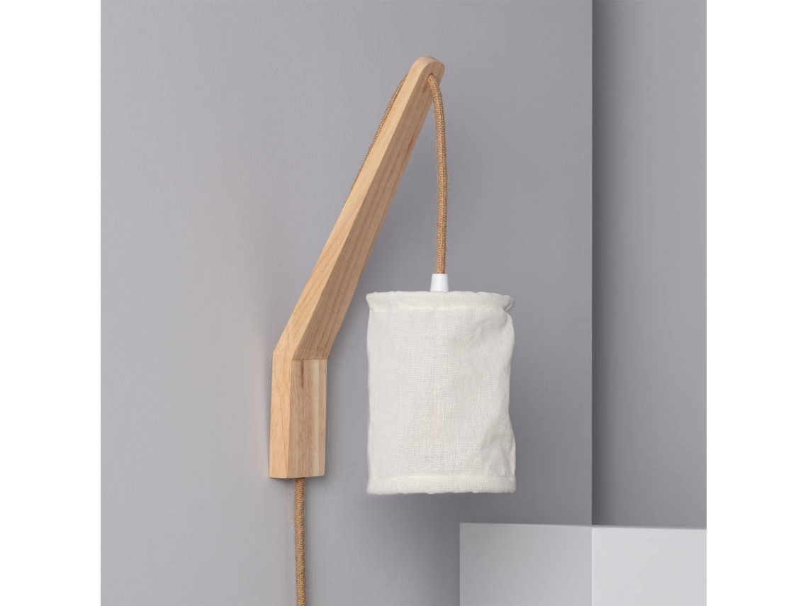 Lámpara de Pared LEDKIA (Beis - Lino, Madera - 36x21x12 cm)