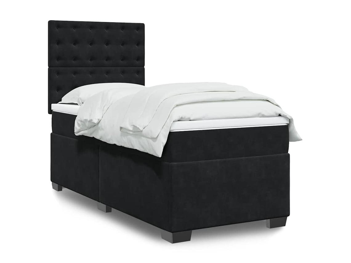 Cama Box Spring Con Colchón Terciopelo Negro 80x200 Cm