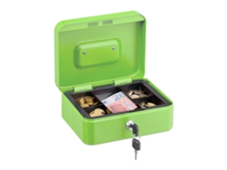 Relaxdays Caja De Dinero, Cerradura, Bandeja Extraíble, 5 Compartimentos, Cajita Hierro, 8,5 X 20 X 17 Cm, Verde