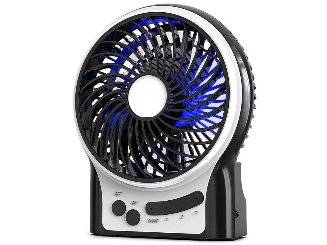 Mini Ventilador De Escritorio Portátil Recargable Con Luz Ambiental Y Linterna, 3 Velocidades Y Batería De 1800 Mah.