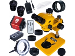 Microscopio trinocular de 7–50 aumentos y 102 mm con cámara Full HD HDMI/VGA – Inspección electrónica | Lente Barlow de 0,5 aumentos | Iluminador LED