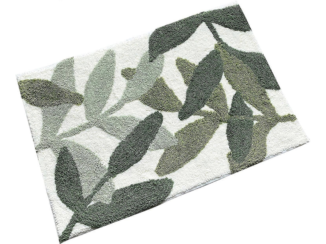 Omni-tapete De Baño Verde Con Patrón De Hojas Absorbente De Agua Y Antideslizante Para Baño Entrada Interior 17.5x25 Pulgadas