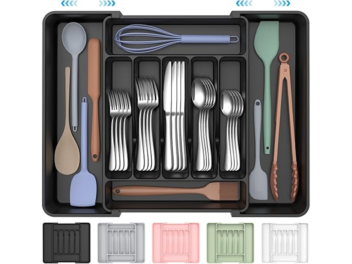 Organizador Cubiertos Expandible Ajustable, Libre Bpa, Para Cajón Cocina Negro