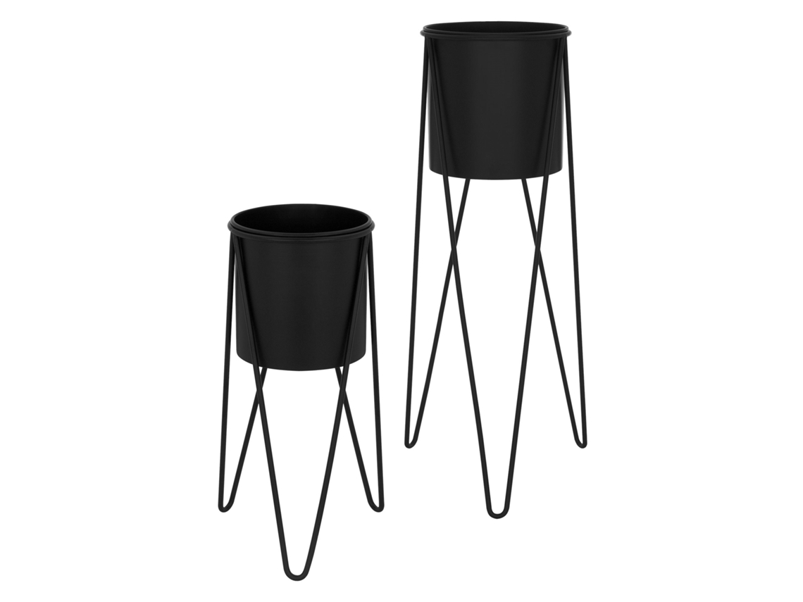 2 Soportes para Plantas de Metal Negro Macetero Pedestal 27x27x48,5 cm/35,5x34x75 cm ML-DESIGN