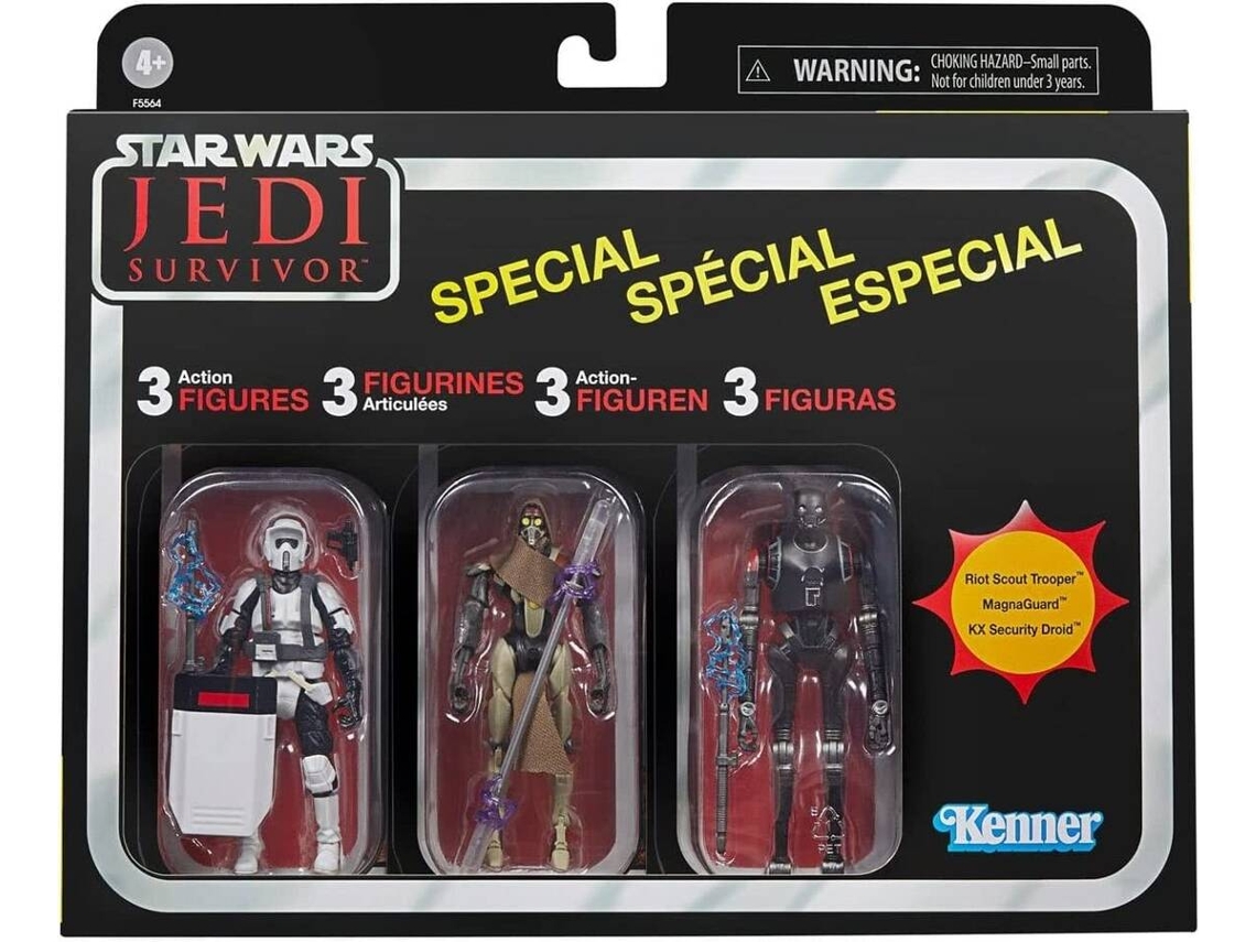 Set 3 Figuras Jedi Survivor Star Wars Riot Scoit Trooper, Magnaguard e KX Security Droid  9,5 cm HASBRO