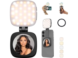 Luz Magnética Para Selfies Con Espejo Para Luz Led Recargable, 5 Temperaturas De Color, Plegable Y Portátil (negro)