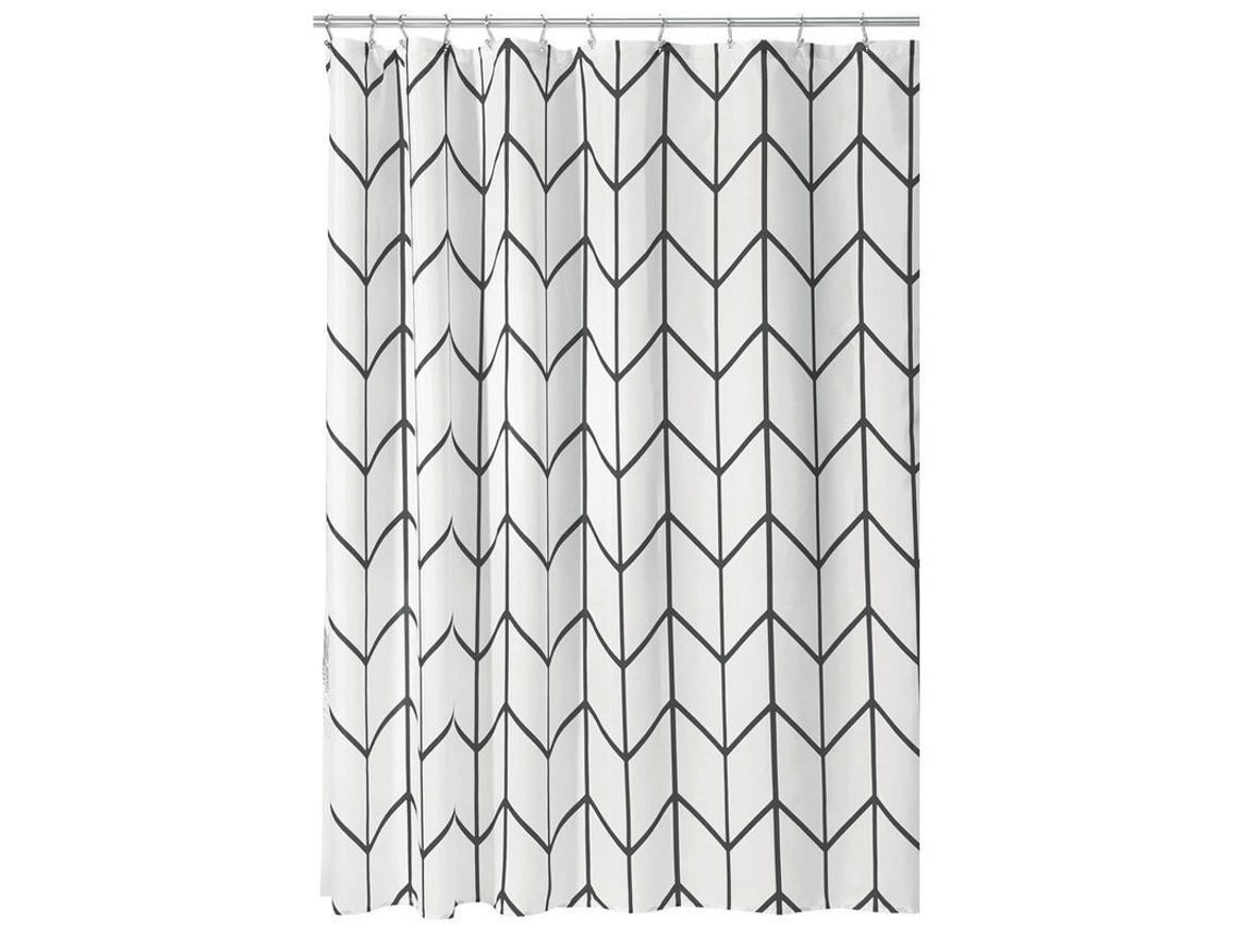 2026-cortina De Ducha Geométrica De Tela - Estampado Herringbone Chevron, Para Baño Principal/invitados - Negro/blanco