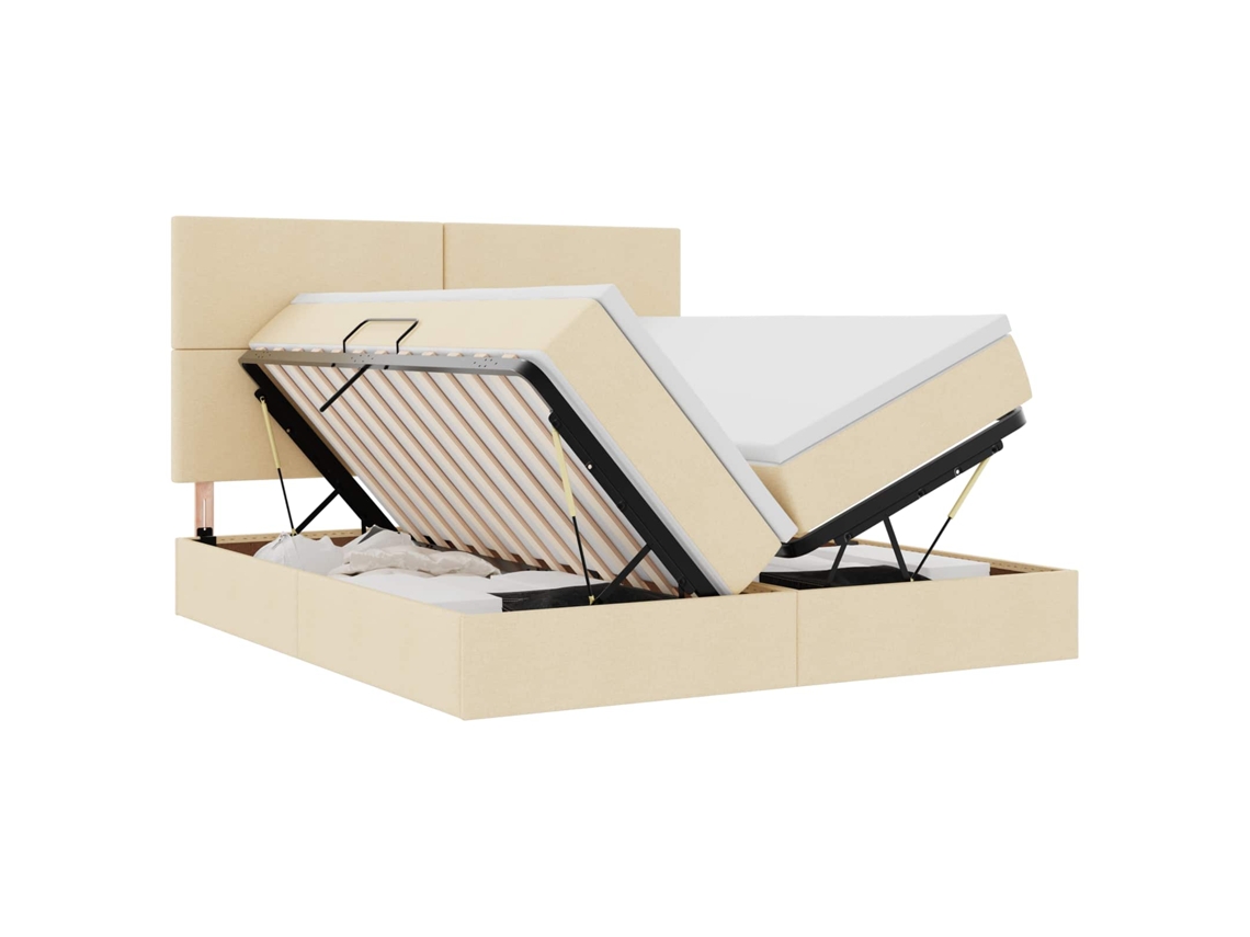 Maison Exclusive - Cama De Almacenamiento Led Con Colchón Crema 200 X 200 Cm Tela
