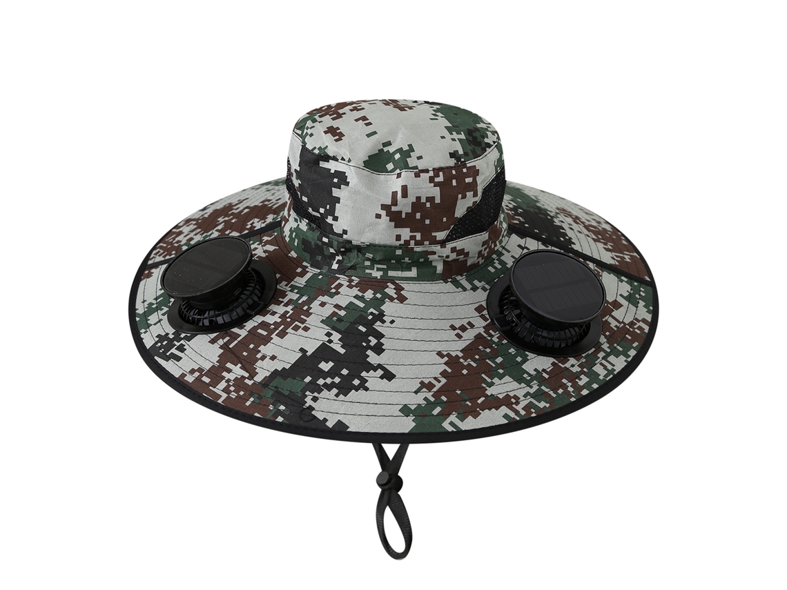 Sombrero Con Ventilador De Energía Solar(patrón De Camuflaje Redondo Punteado)recargable, Parasol Para Pesca Al Aire Libre Y Protección Solar