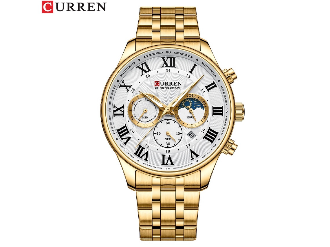 Reloj De Cuarzo Para Hombre (oro Blanco) Con Seis Manecillas, Esfera Grande, Calendario Multifuncional Y Resistencia Al Agua.