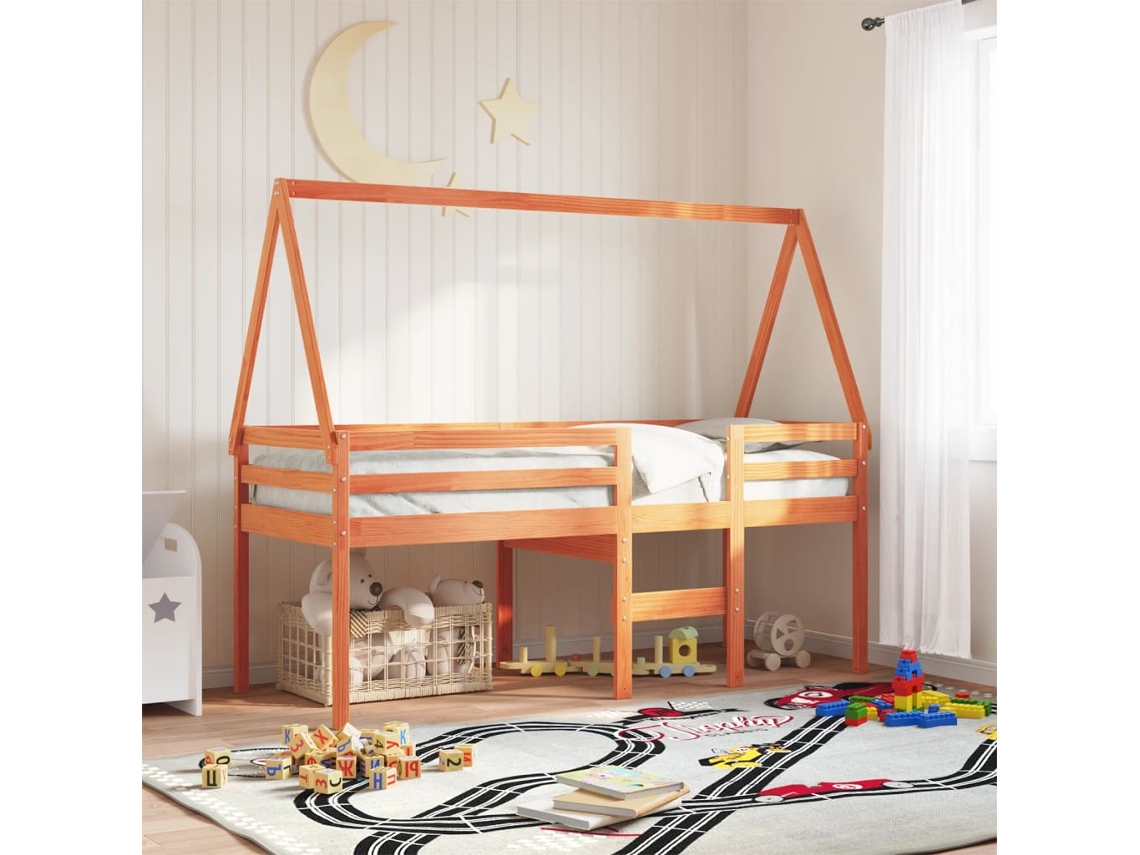 Techo De Cama Infantil Madera Maciza Pino Marrón 199x95,5x88 Cm