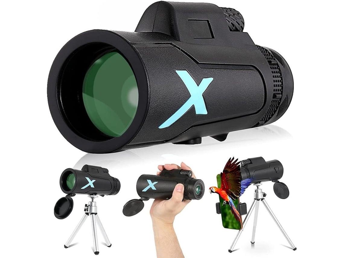 Telescopio monocular 12x50 de alta potencia Bak4 HD con visión nocturna, soporte para smartphone y trípode ajustable para USHION