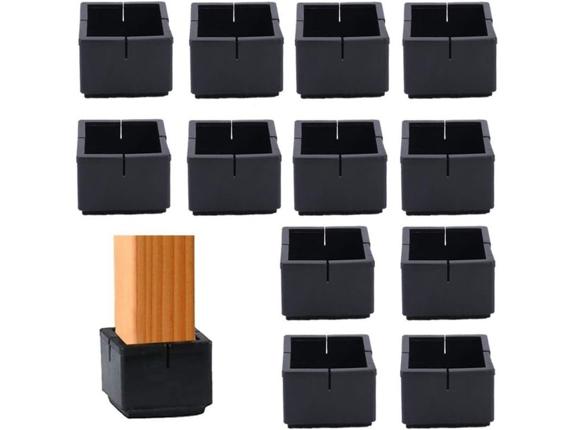 Protectores para patas de sillas y mesas, 12 unidades, 49-55 mm, PVC con fieltro, negro, sin marca.