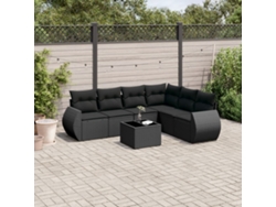 Conjunto de sofá de jardín de 7 piezas con cojines, ratán negro, Dkd Home Decor