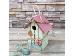 Refugio para pájaros, de madera, con techo rojo, para jardín.