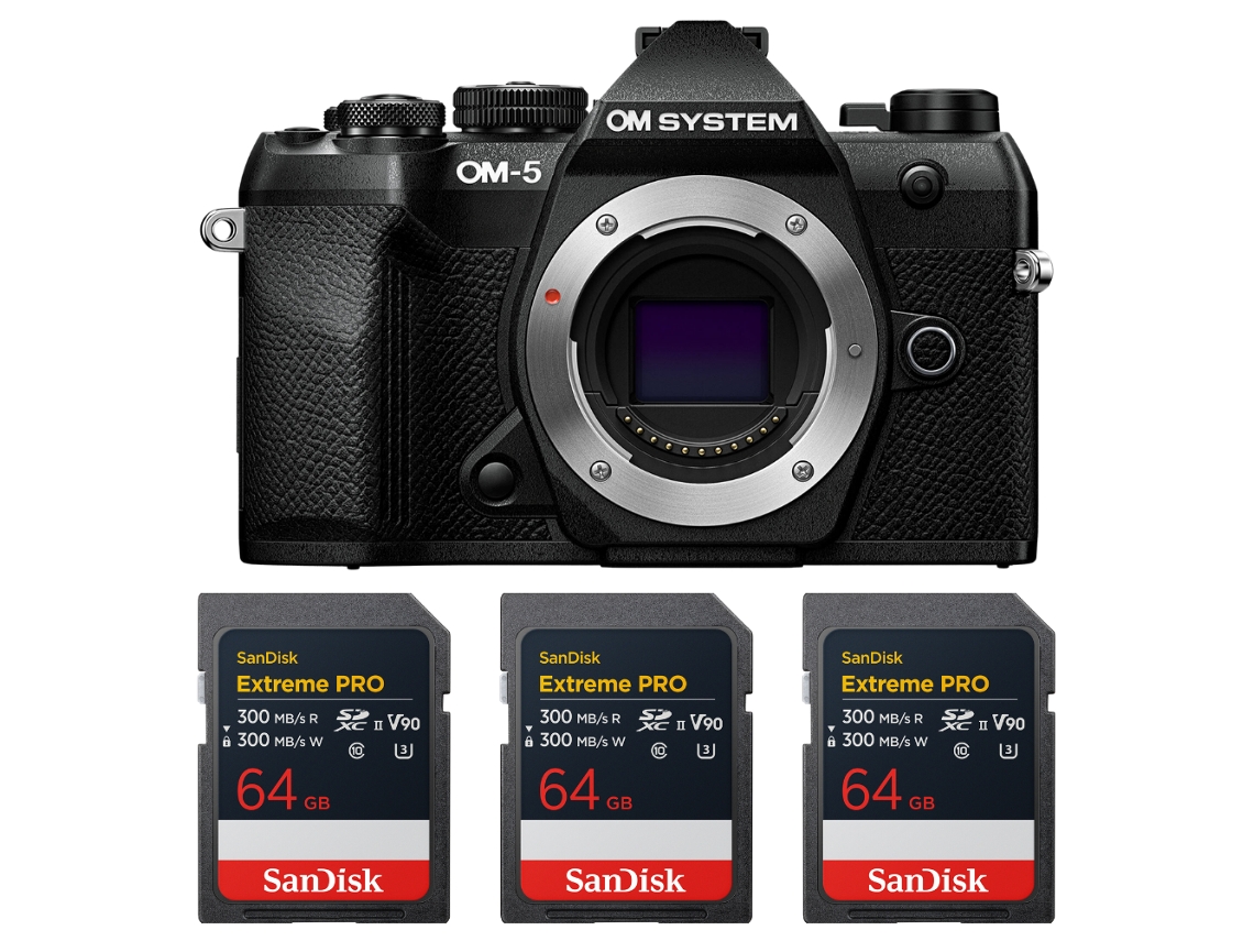 Om System Om-5 Mark Ii Negro + 3 Sandisk 64gb Extreme Pro Uhs-ii Sdxc + Ebook “20 Consejos Para Fotos Que Impactan”