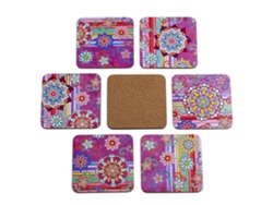 Pack de 6 Bases para Vasos JAVIER (10 x 10 cm - Madera y Corcho)