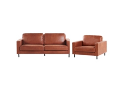 Conjunto de sala de estar BELIANI Savalen de Piel sintética Marrón 204x91x87