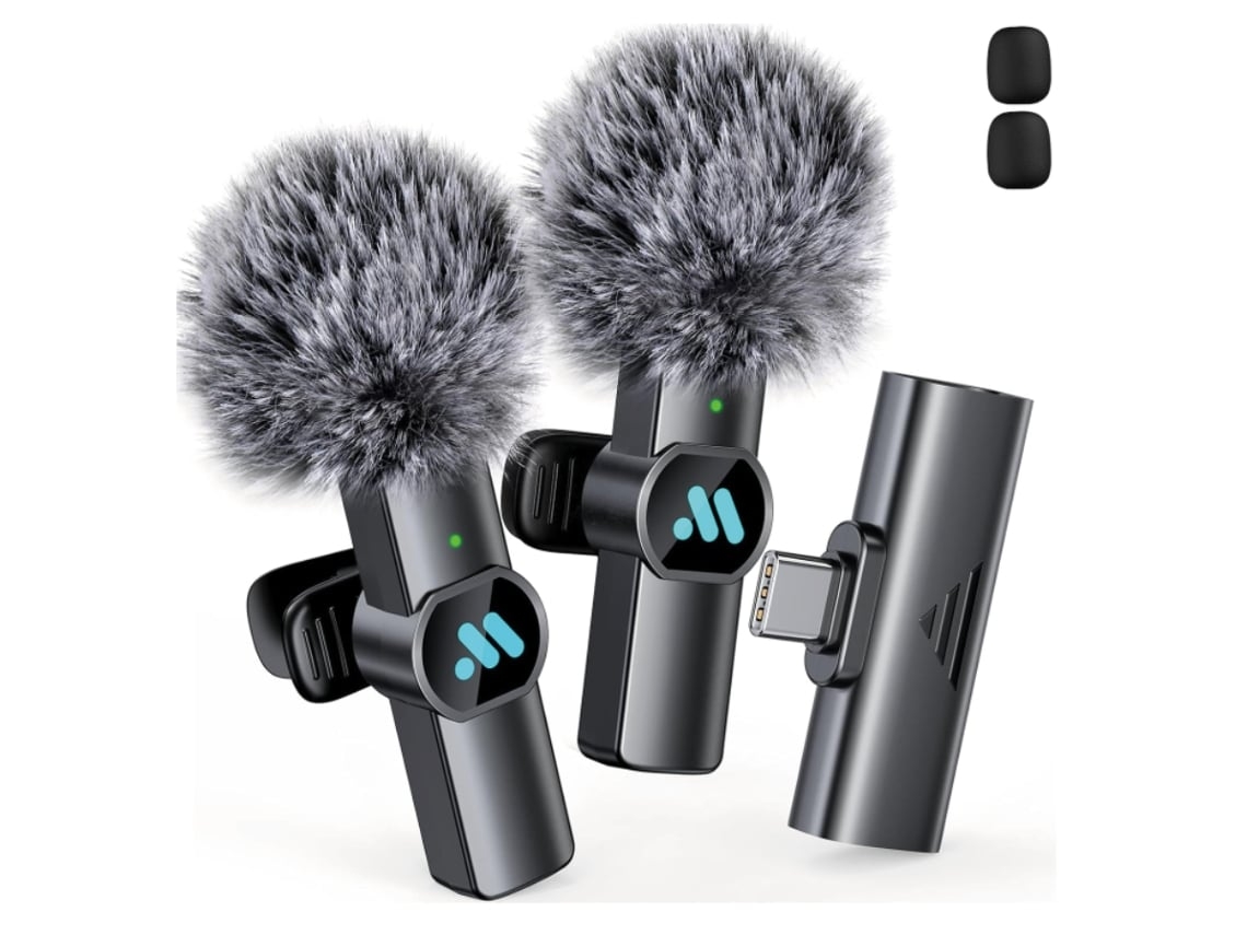 Micrófono de solapa inalámbrico K3pro, 2 micrófonos, compatible con USB C para iPhone 15/Android, batería de 7 horas, color negro Gusshious
