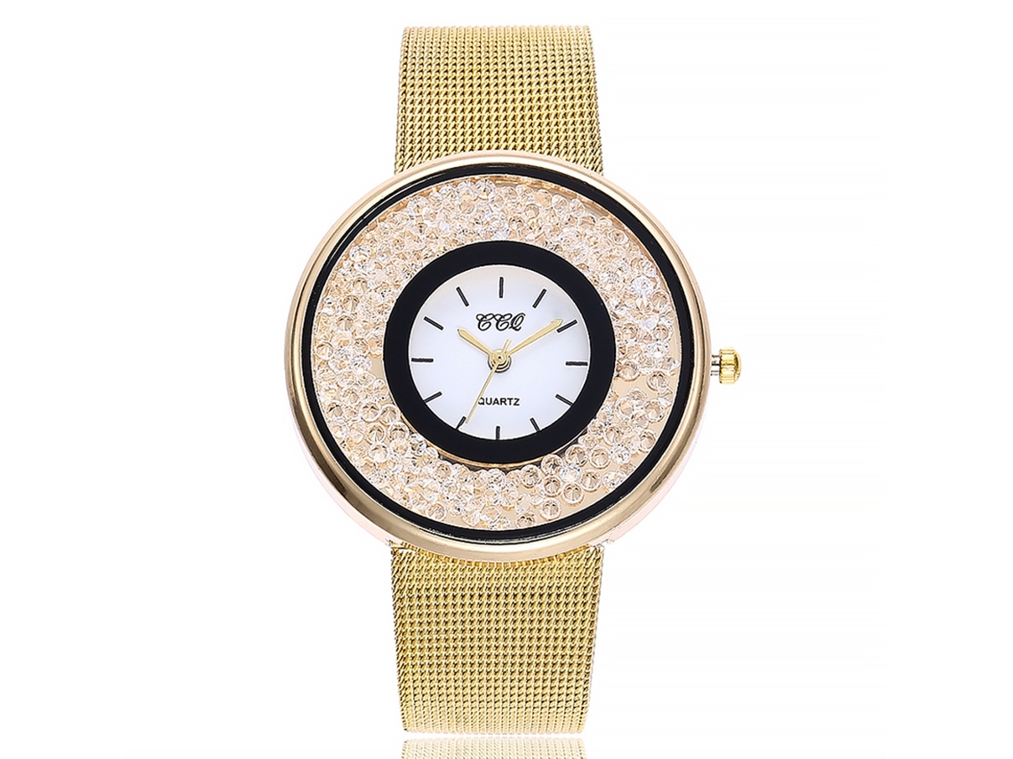 Relógio De Pulso Feminino Zhoulianfa Com Pulseira De Malha De Aço E Strass Simples Quarz